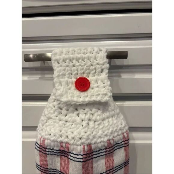 Crochet Top Kitchen Towel-Home-Red-White Stripes blue lines - Picture 2 of 2
